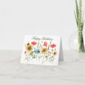 Carte Joyeuses fleurs d'aquarelle d'anniversaire (Devant)
