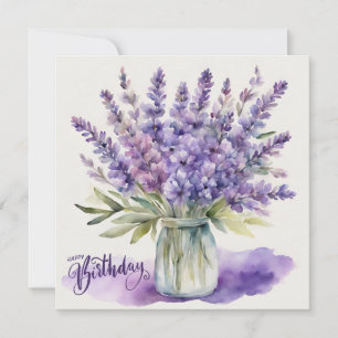 Carte Joyeuses fleurs de lavande d'anniversaire en Aquar