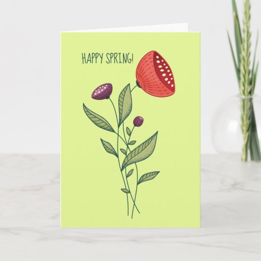 Carte Joyeuses fleurs de printemps Abstraite ligne botan (Devant)
