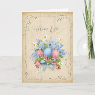 Carte Joyeuses Fleurs d'Oeufs de Pâques avec Parchemin S