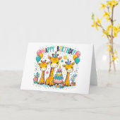 Carte Joyeuses Giraffes d'anniversaire (Fleur jaune)