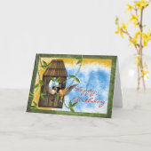 Carte Joyeuses hirondelles d'anniversaire chez les oisea (Fleur jaune)