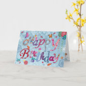 Carte Joyeuses lettres manuscrites d'anniversaire bleu (Fleur jaune)