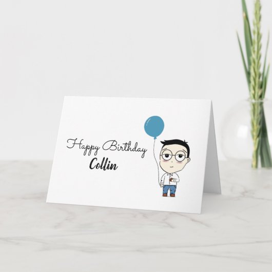 Carte Joyeuses Lunettes d'Anniversaire Boy Cartoon Cute  (Devant)
