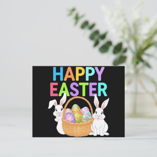 Carte Joyeuses Pâques 2025 Œufs Lapin Mignon (Debout devant)