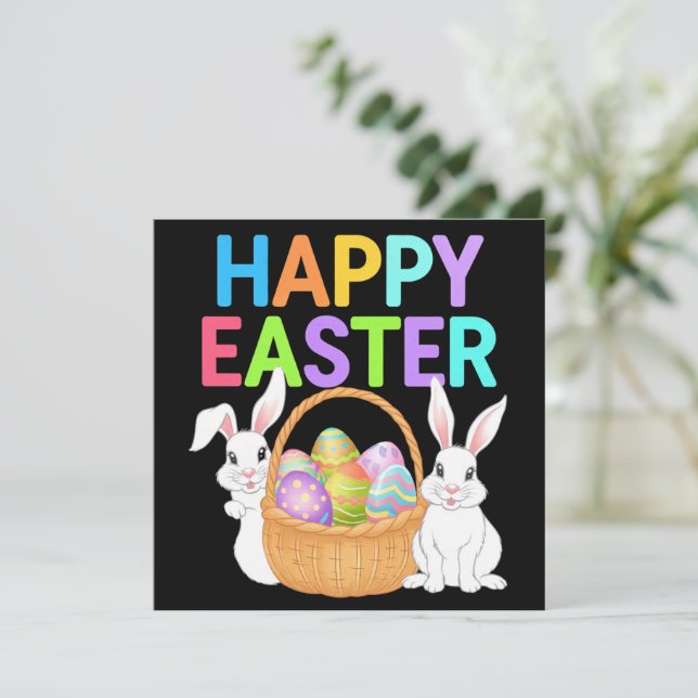 Carte Joyeuses Pâques 2025  Œufs Lapin Mignon (Debout devant)