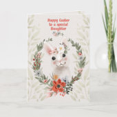 Carte Joyeuses Pâques à Fille Lapin adorable et Fleur (Devant)