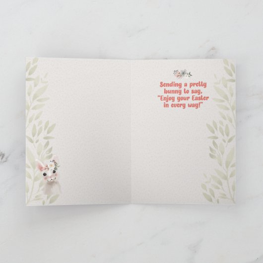 Carte Joyeuses Pâques à Fille Lapin adorable et Fleur (Intérieur)