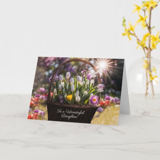 Carte Joyeuses Pâques à ma fille avec un beau panier de (Fleur jaune)