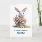 Carte Joyeuses Pâques à mon neveu avec un lapin mignon (Devant)