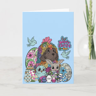 Carte Joyeuses Pâques amis flous et à plumes