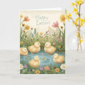 Carte Joyeuses Pâques avec des canetons (Fleur jaune)