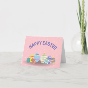 Carte Joyeuses Pâques avec des œufs colorés rose