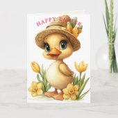 Carte Joyeuses Pâques Caneton Jaune Jonquilles (Devant)