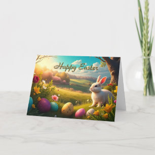Carte Joyeuses Pâques dans un paysage printanier