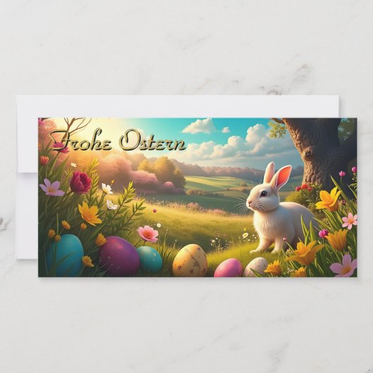 Carte Joyeuses Pâques dans un paysage printanier (Devant)