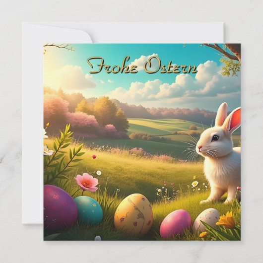 Carte Joyeuses Pâques dans un paysage printanier (Devant)