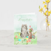 Carte Joyeuses Pâques de la part du chat (Fleur jaune)