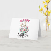 Carte Joyeuses Pâques du lapin de Pâques adorable (Fleur jaune)