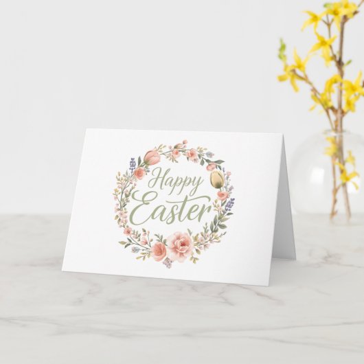 Carte Joyeuses Pâques Écriture Florale Élégante (Fleur jaune)