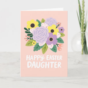 Carte Joyeuses Pâques Fille Fleurs Pastel Œufs Bouquet