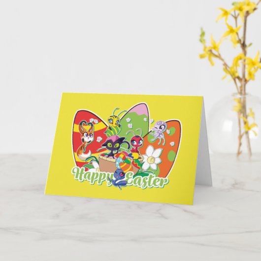 Carte Joyeuses Pâques Kwamis (Fleur jaune)