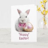 Carte Joyeuses Pâques Lapin Blanc Œufs (Fleur jaune)