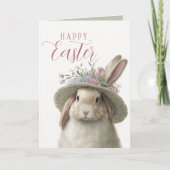 Carte Joyeuses Pâques Lapin de fleurs mignon Photo de la (Devant)