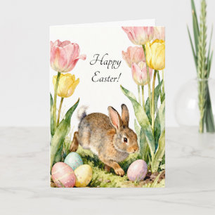 Carte Joyeuses Pâques Lapin Vintage Œufs & Fleurs de Pri