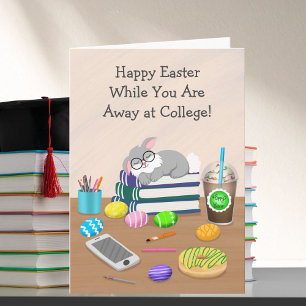 Carte Joyeuses Pâques loin du chez soi au collège Lapin
