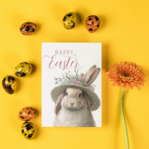 Carte Joyeuses Pâques Mignon Lapin de Fleurs Photographi