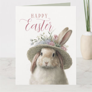 Carte Joyeuses Pâques Mignon Lapin Floral Photo de Lapin
