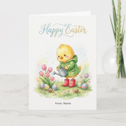 Carte Joyeuses Pâques Mignon Poulet Printemps (Devant)