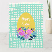 Carte Joyeuses Pâques œuf orange floral carreau rustique (Devant)