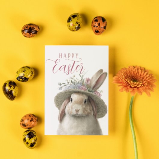 Carte Joyeuses Pâques Photo de Lapin aux Fleurs Mignon