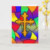 Carte Joyeuses Pâques | Vitrail et Croix (Fleur jaune)