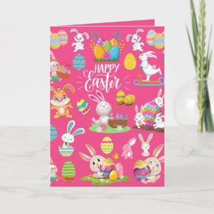 Carte Joyeuses Pâques ,Vœux de lapin drôle et coloré 