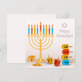 Carte Joyeuses pièces d'or Hanoukka Menorah Dreidel (Devant / Derrière)
