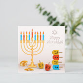 Carte Joyeuses pièces d'or Hanoukka Menorah Dreidel (Debout devant)