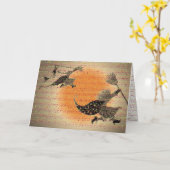 Carte Joyeuses sorcières d'anniversaire Halloween (Fleur jaune)