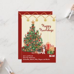 Carte Joyeuses vacances Basset Hound Tree présent Noël