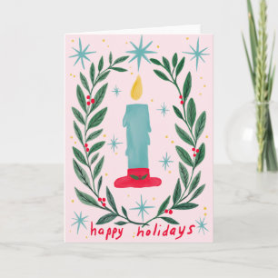 Carte Joyeuses vacances bougie Botanique Noël artisanal