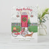 Carte Joyeuses vacances Brown Dachshund Vélo Porte rouge (Debout devant)