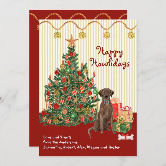 Carte Joyeuses vacances Brown Labrador Retriever Tree (Devant / Derrière)