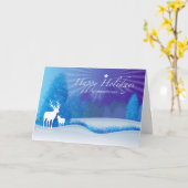 Carte Joyeuses vacances Cerf en hiver Bois de nuit (Fleur jaune)