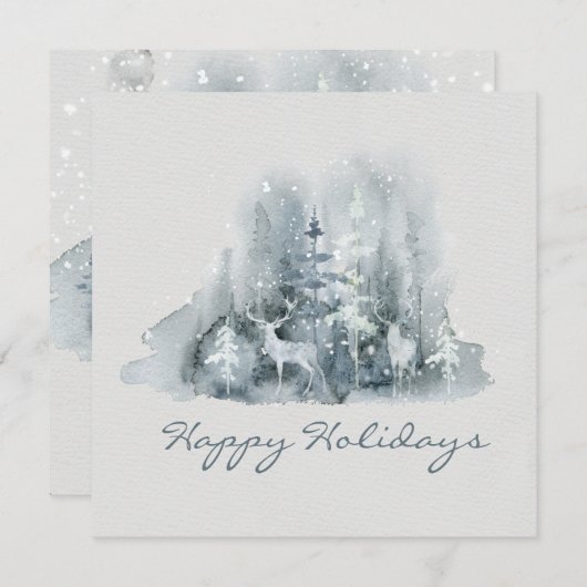 Carte Joyeuses Vacances Cerf Hiver Scène Script Vacances (Devant / Derrière)