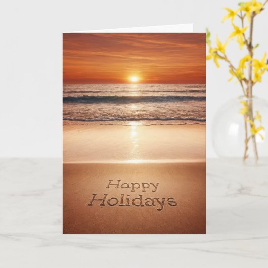 Carte Joyeuses Vacances Dans Le Sable De Plage (Fleur jaune)