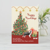 Carte Joyeuses vacances Frontière Collie Tree Noël (Debout devant)