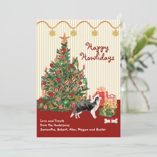 Carte Joyeuses vacances Frontière Collie Tree Noël (Debout devant)
