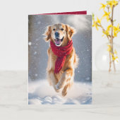 Carte Joyeuses Vacances Golden Retriever En Neige (Fleur jaune)